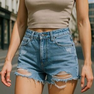 Distressed Denim Shorts